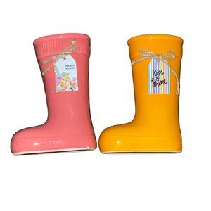 Orange Yellow Rain Boot Planters Set, Boot Planters, Rain Boot Vases, SMALL